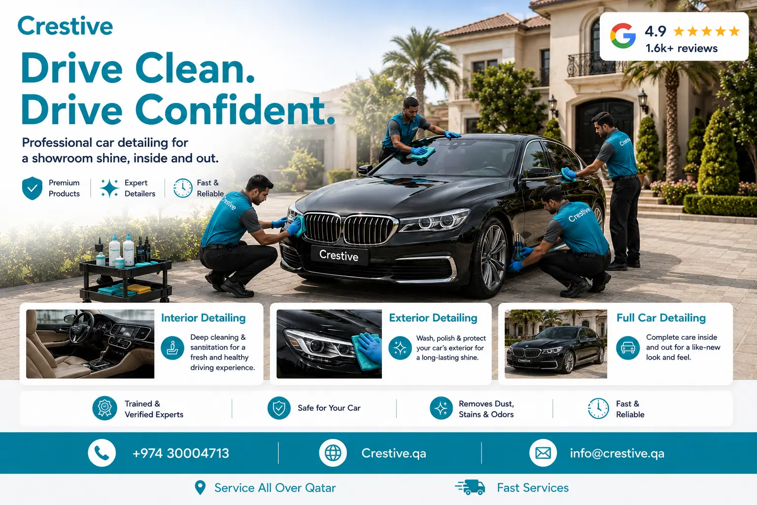Best car detailing service in Qatar by Crestive Cleaning doorstep service