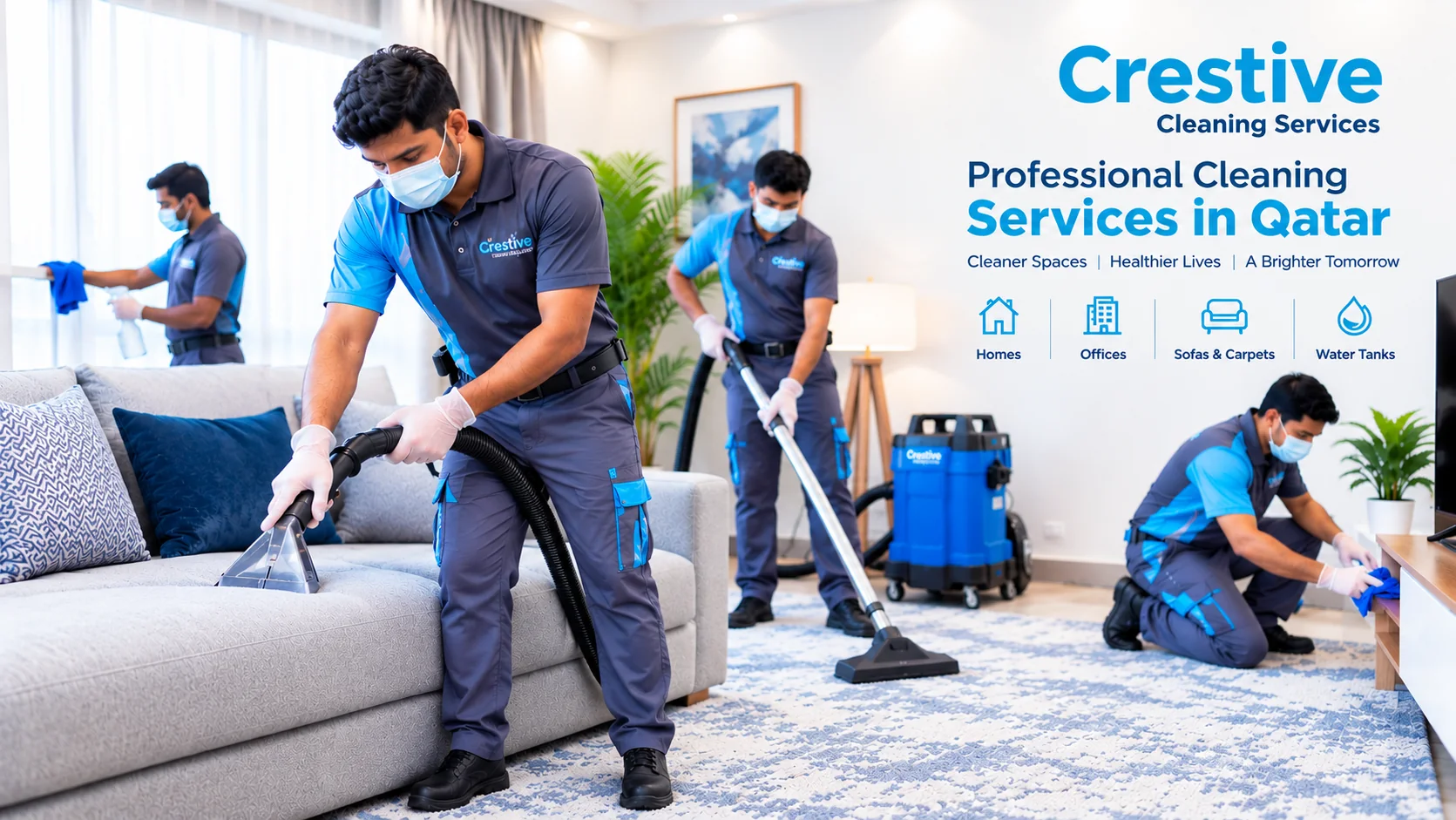 Crestive cleaning team providing professional cleaning services in Qatar